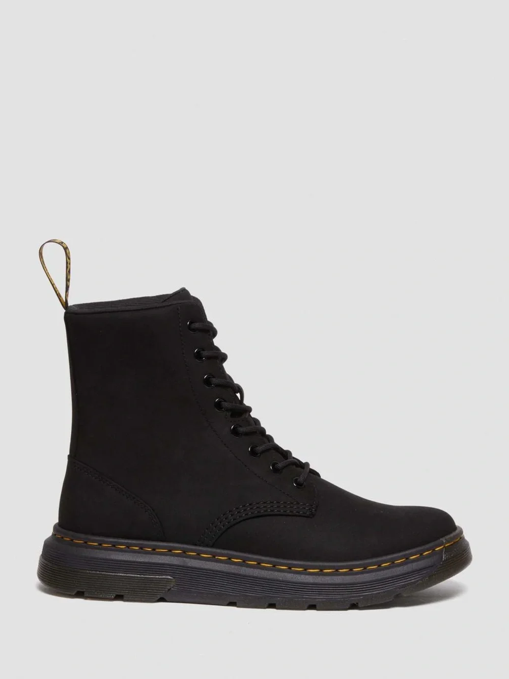 Dr. Martens Crewson Kids Black Combat Boots with Yellow unisex size US 4 M
